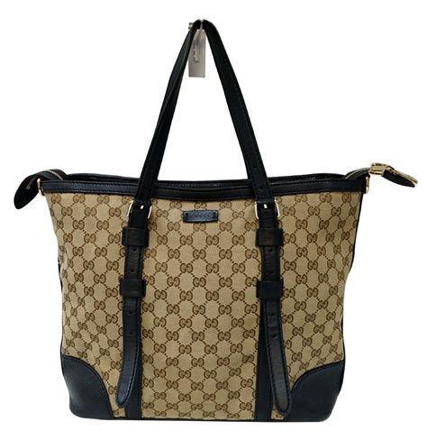 Gucci GUCCI GG Canvas Tote Bag Logo Handbag Brown White 